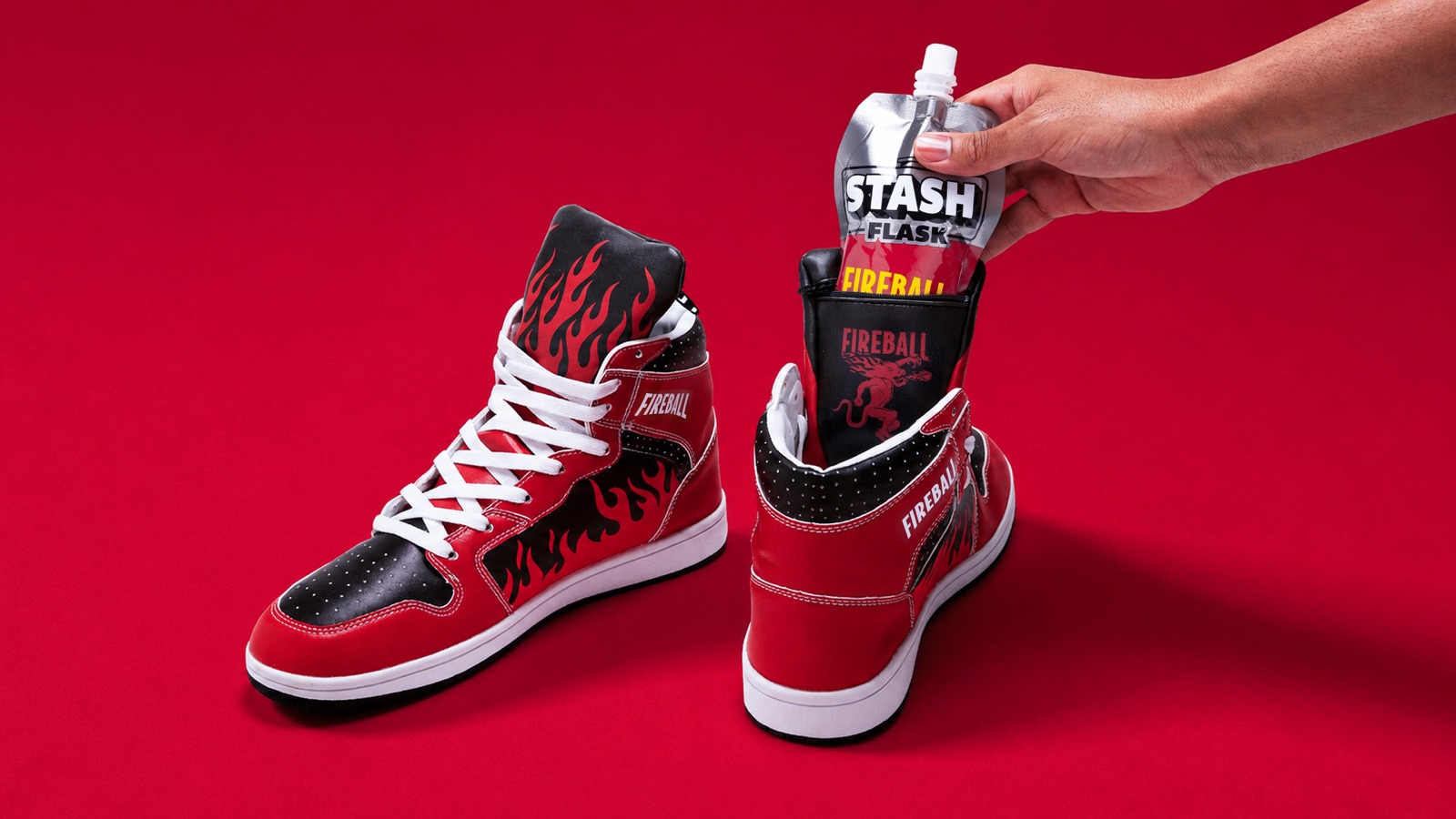 The Fireball Sneaks pair with the Stash Flask and dragon-lined tongue